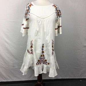 Free People White Floral Embroidered Ruffle Dress